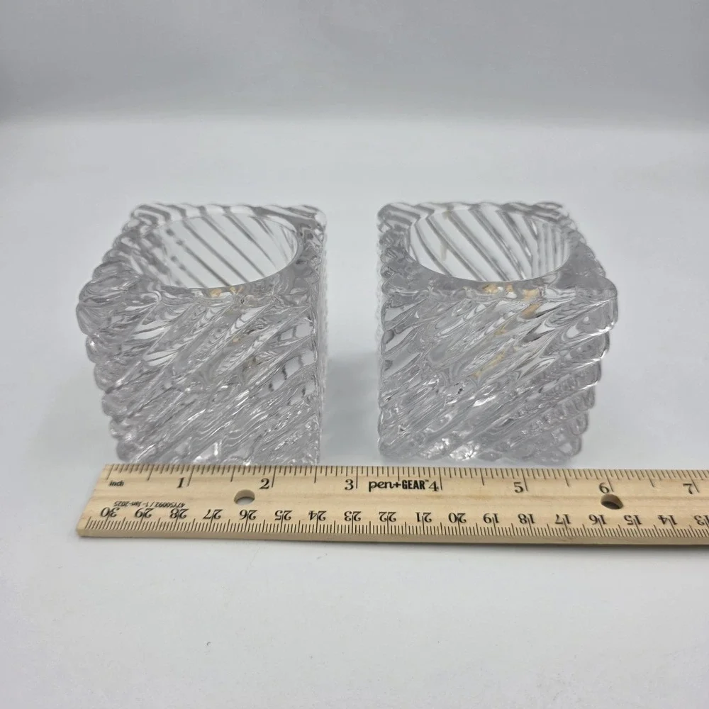 2~Mikasa‎ Clear Ribbed Crystal Square Candle Holders Votive & Taper & Tea Light